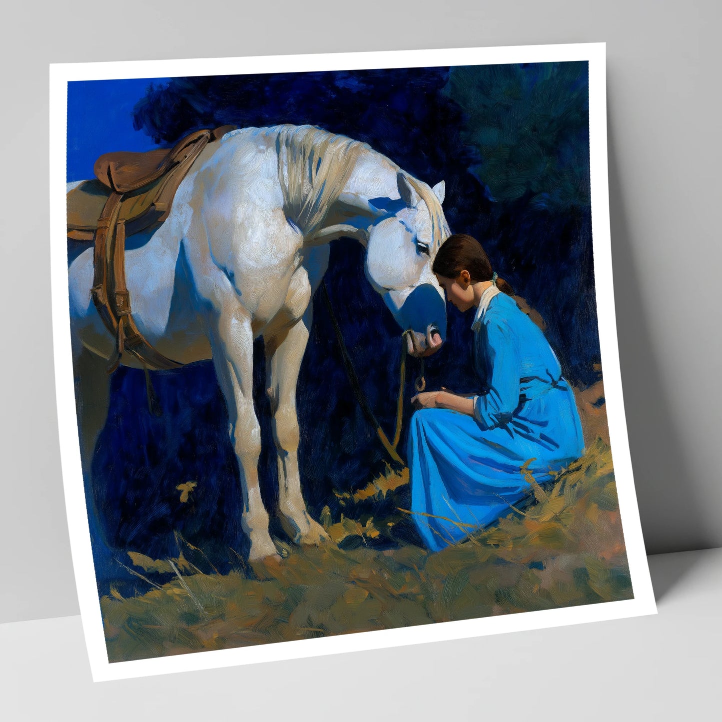 Bond in Blue and Gold horse & rider art print