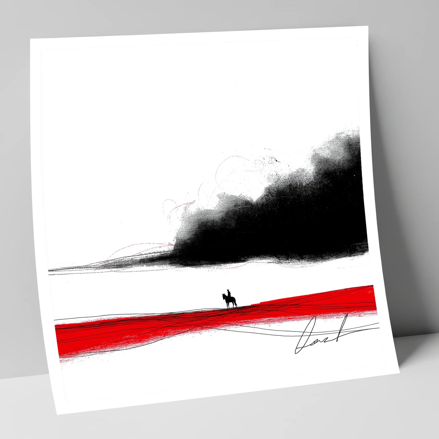 Crimson Horizon Silhouette western horse art print