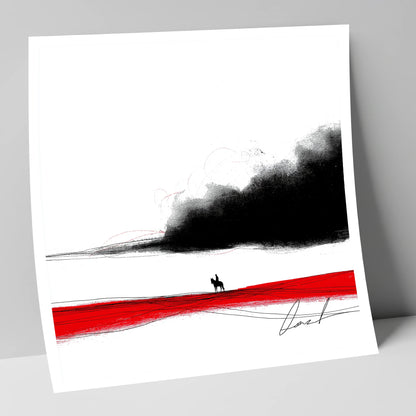 Crimson Horizon Silhouette western horse art print