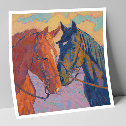 Vibrant Equine Bond horse portrait art print