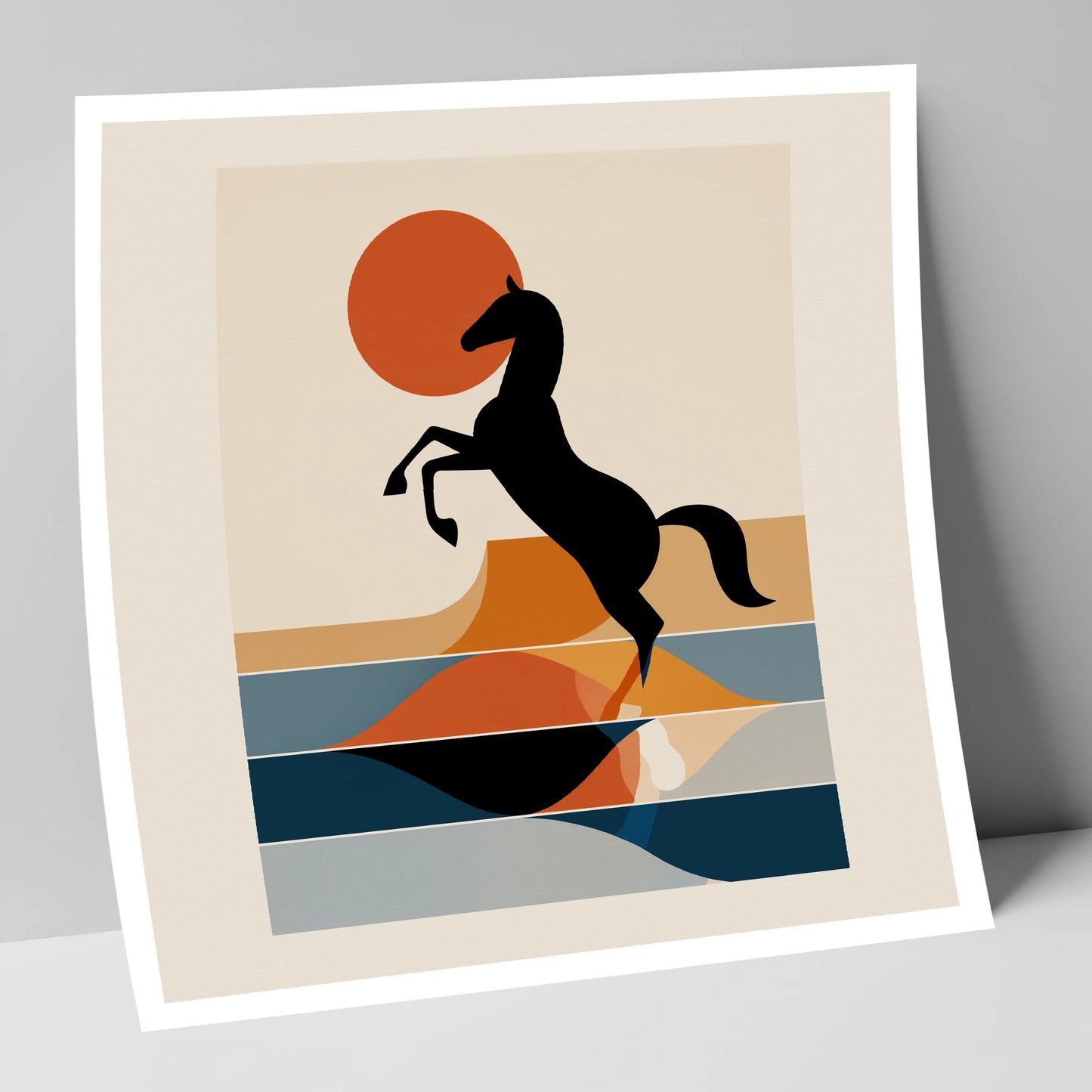Terracotta Sun Silhouette wild horses art print