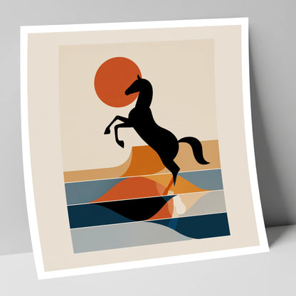Terracotta Sun Silhouette wild horses art print
