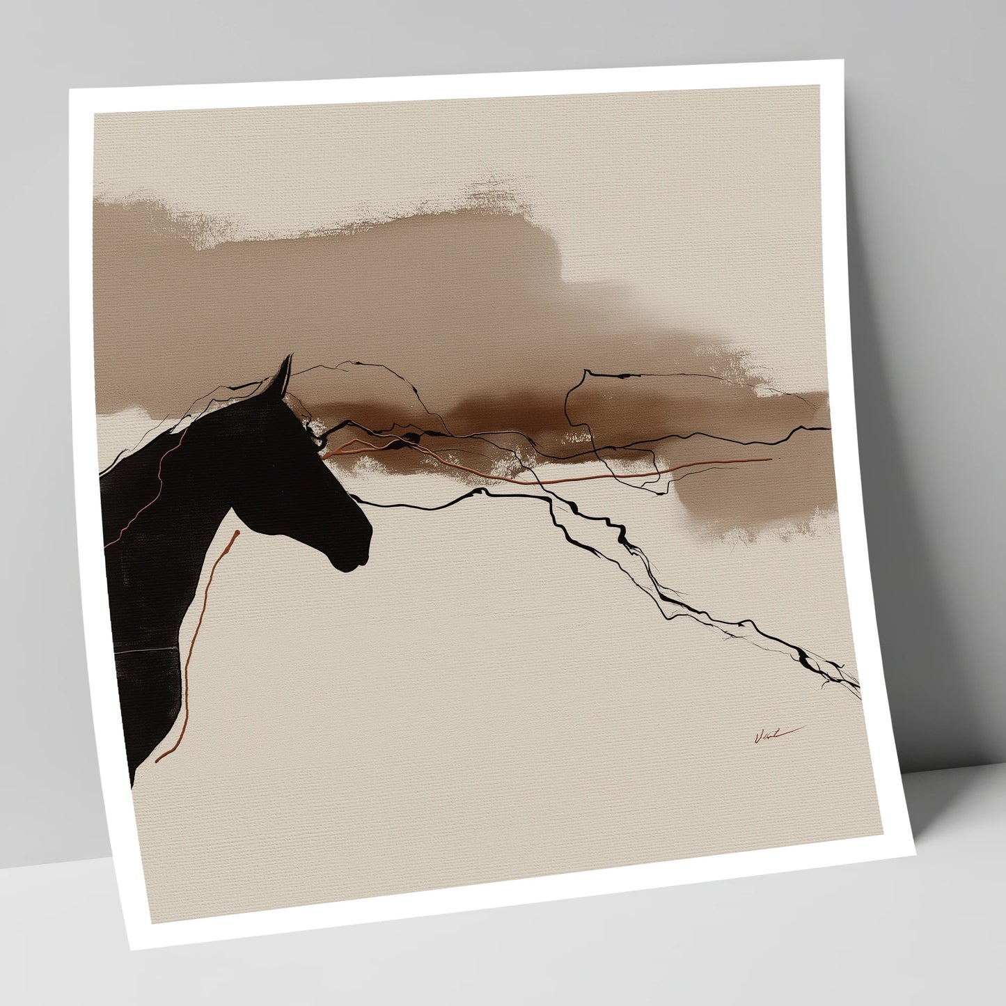 Abstract Sepia Silhouette horse portrait art print