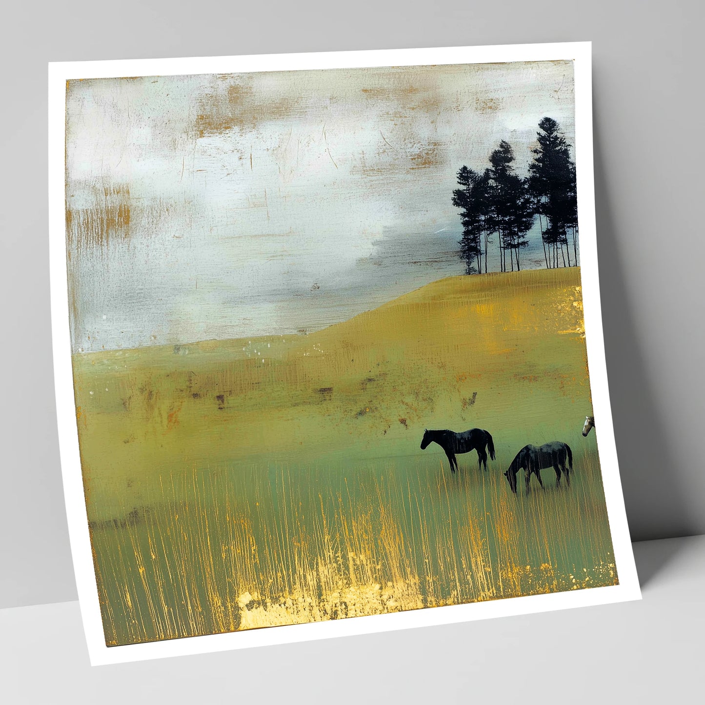 Gilded Grazing wild horses art print