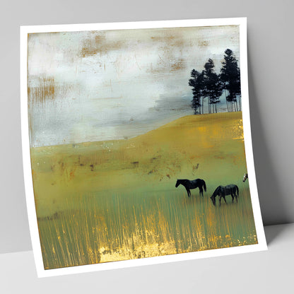 Gilded Grazing wild horses art print