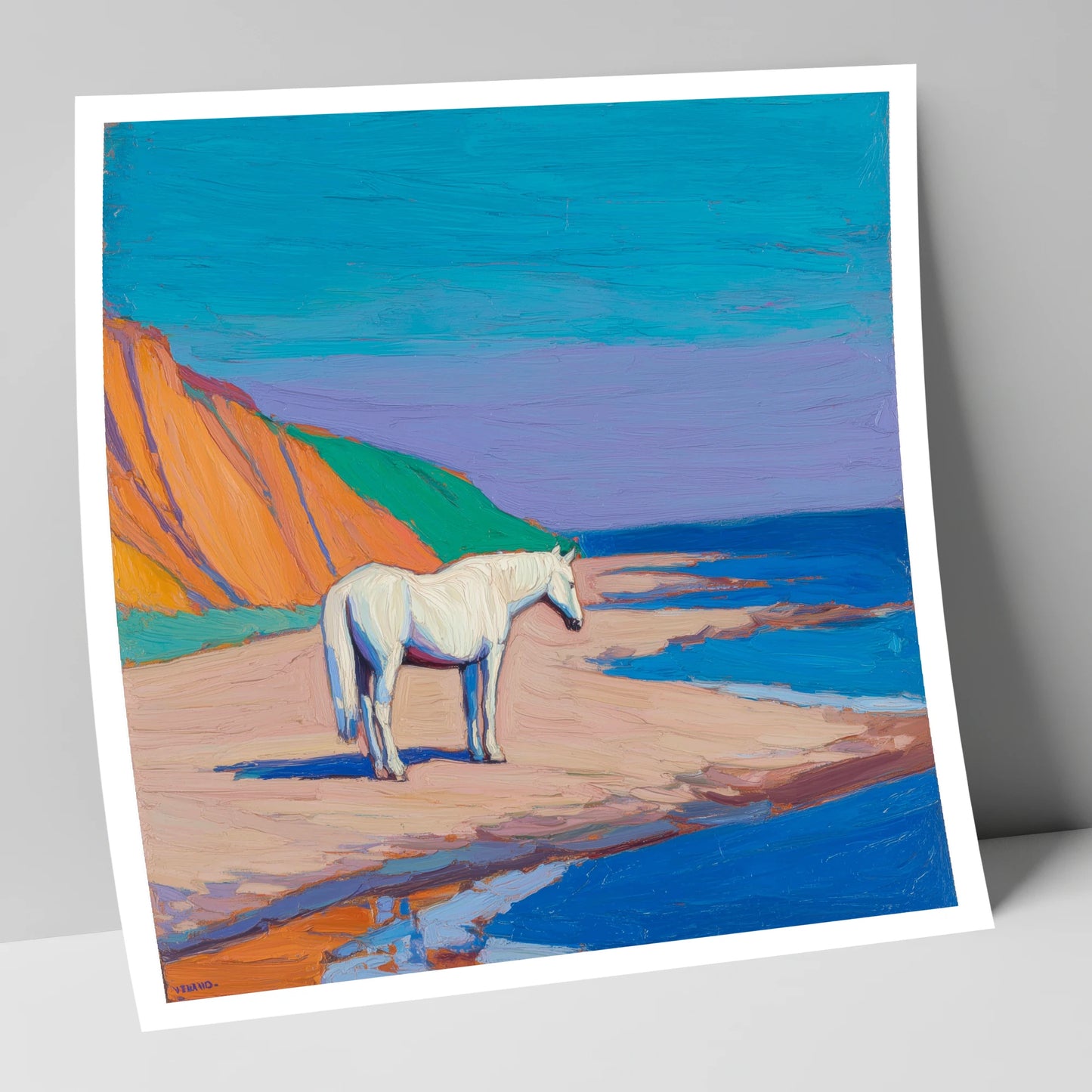 Vibrant Coastal Solitude horse landscape art print