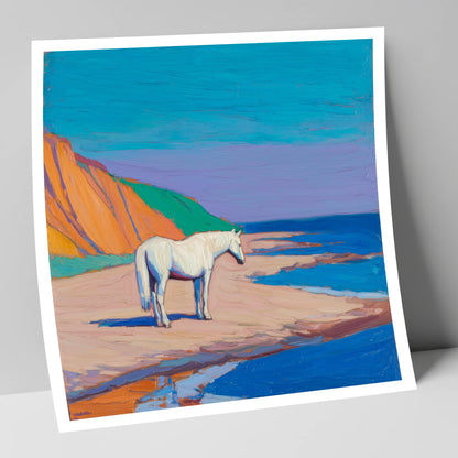 Vibrant Coastal Solitude horse landscape art print