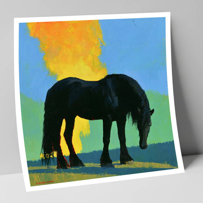 Black Heavy Horse Vibrant Landscape horse breed art print