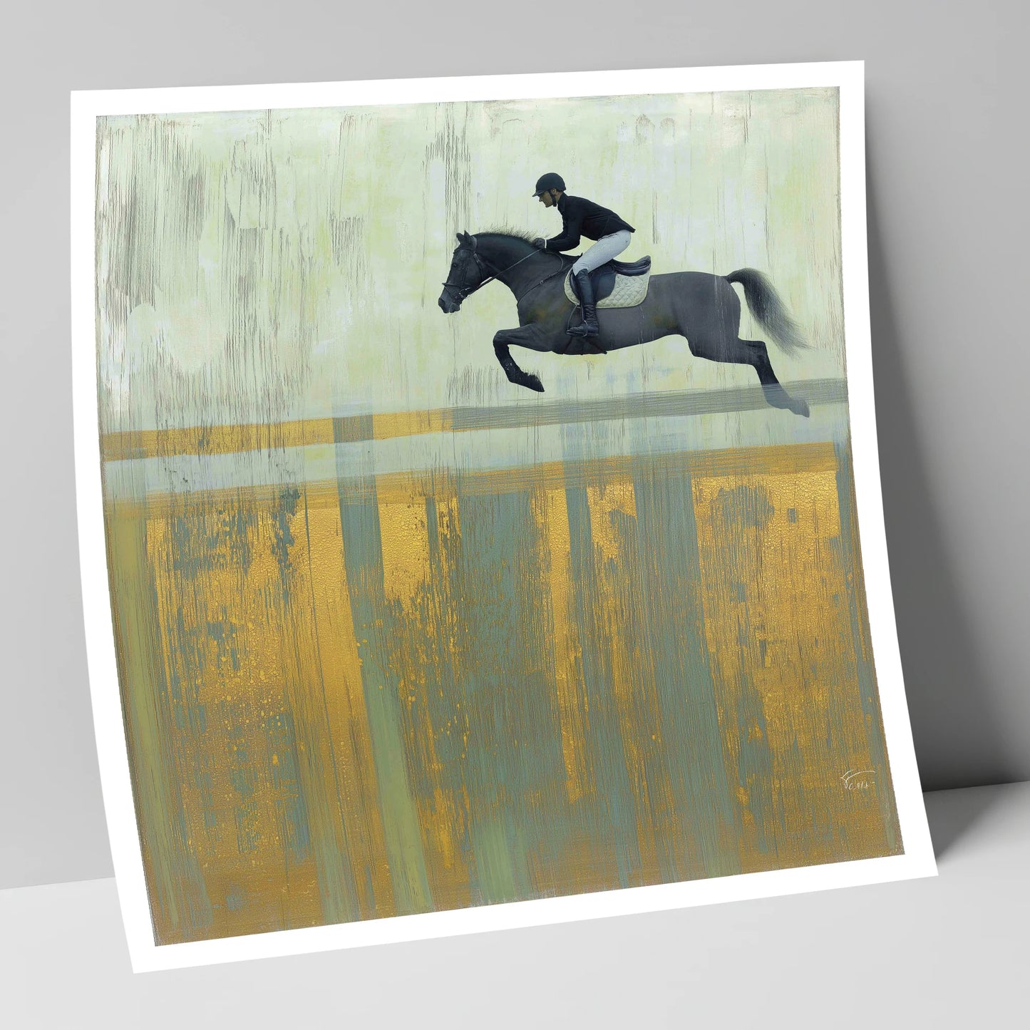 Flight Over Gold show jumping horse art print