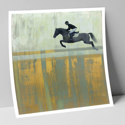 Flight Over Gold show jumping horse art print