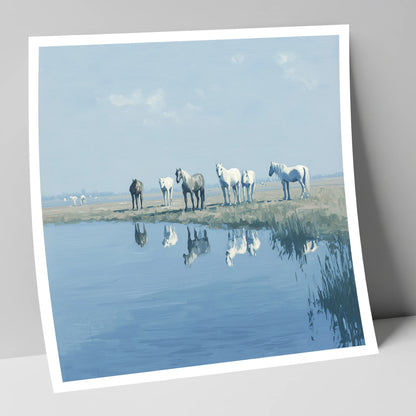 Reflections in Blue wild horses art print