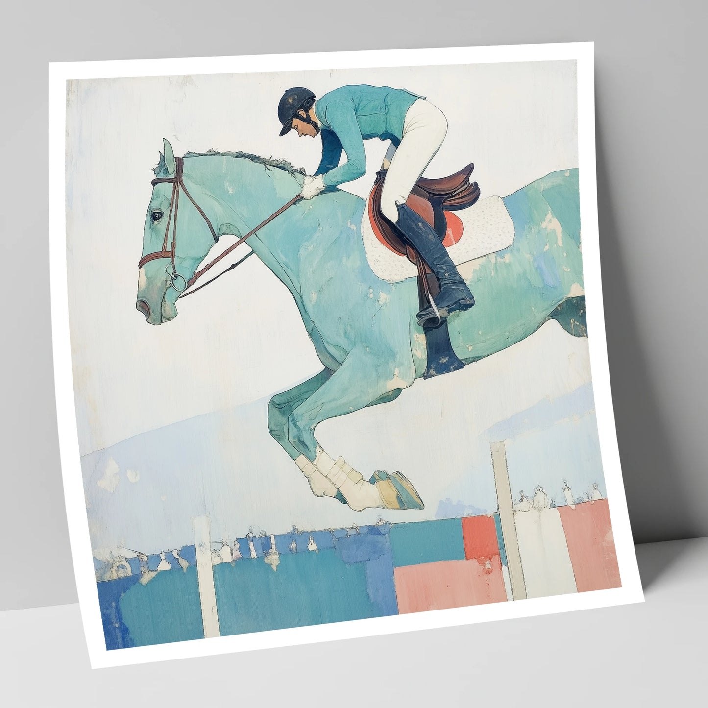Aquamarine Ascent show jumping horse art print