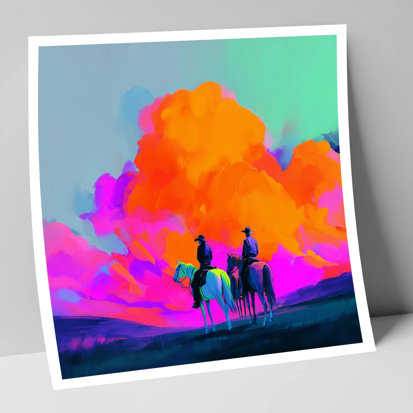Vivid Western Horizon horse landscape art print