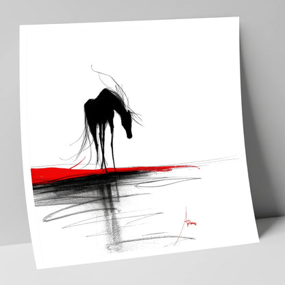 Crimson Horizon Silhouette horse portrait art print