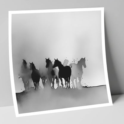 Ethereal Herd Silhouettes wild horses art print