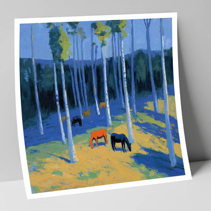 Golden Light in the Azure Grove horse landscape art print