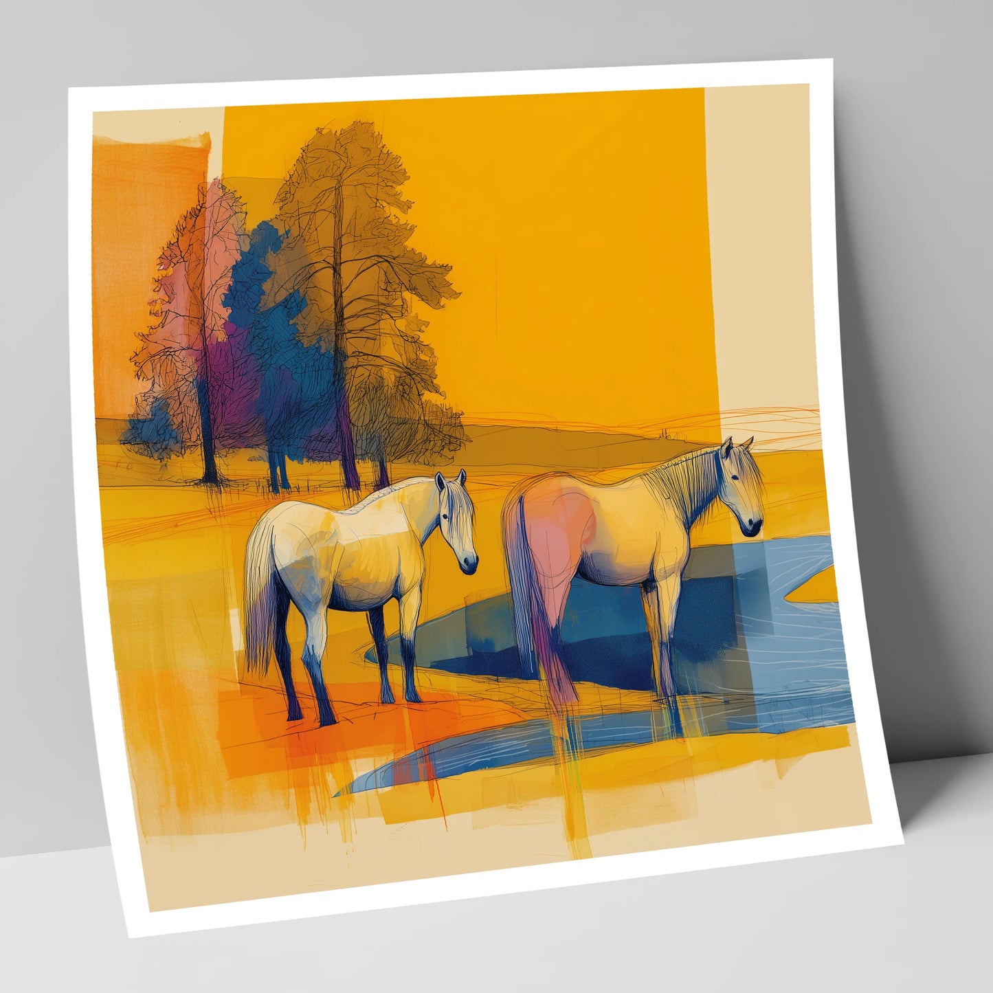 Abstract Golden Pasture horse landscape art print