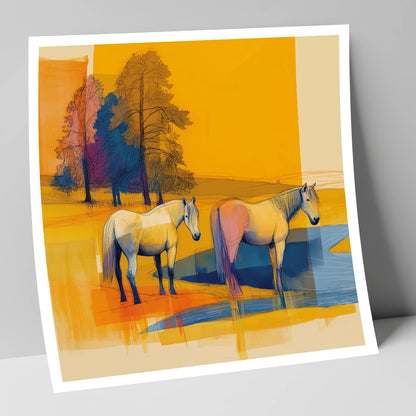 Abstract Golden Pasture horse landscape art print