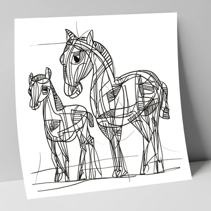 Linear Equine Bond mare & foal art print