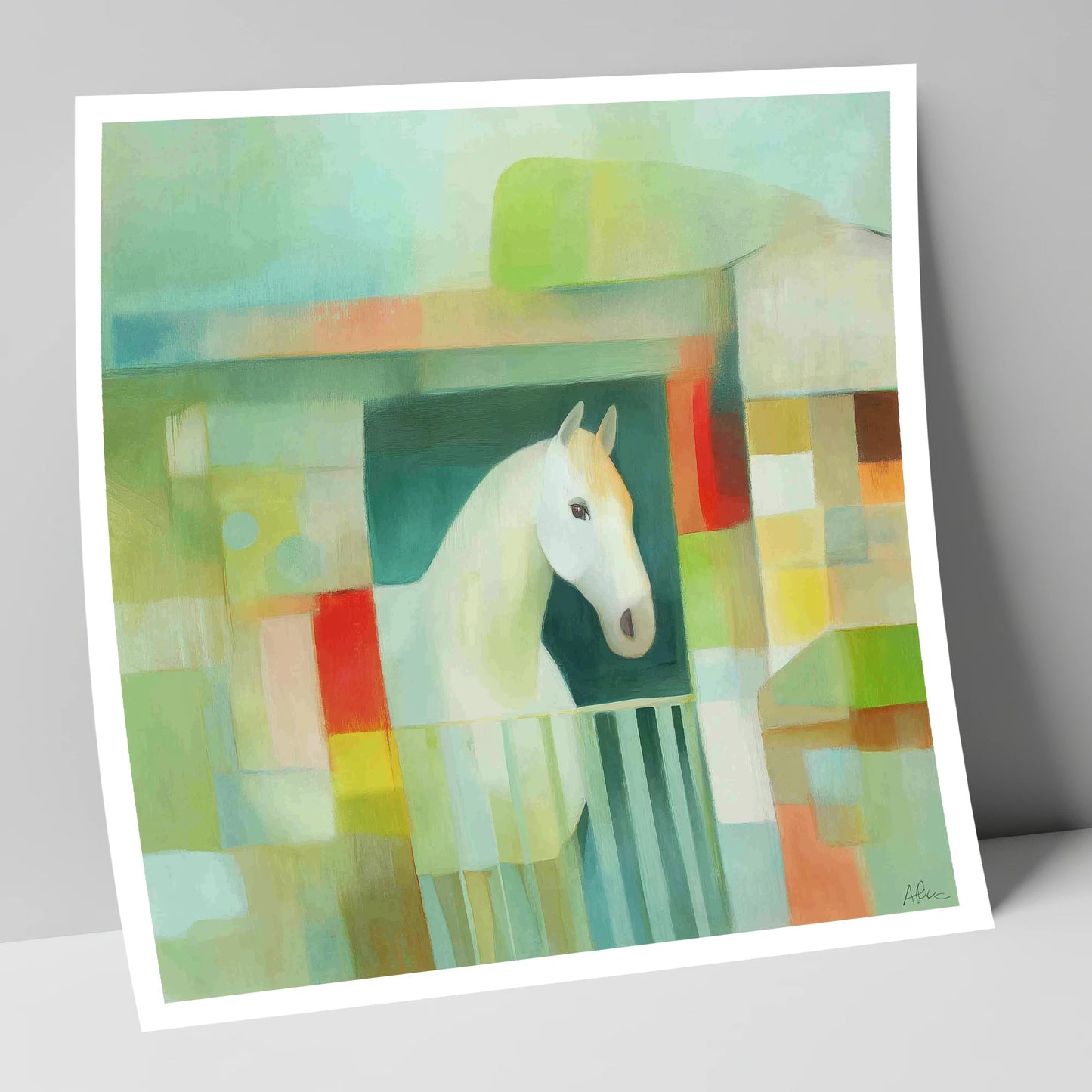 Geometric Stable Grey horse stable art print