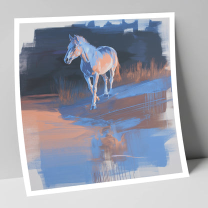 Cobalt Dawn Crossing horse landscape art print