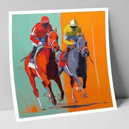 Neck and Neck racing horse art print