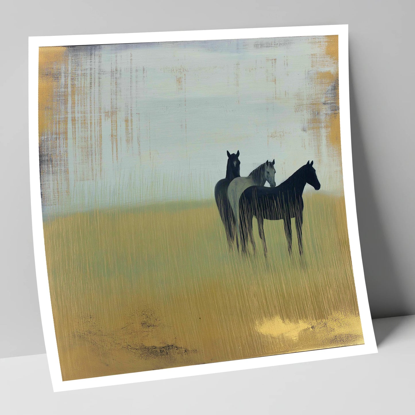 Gilded Meadow Watchers wild horses art print