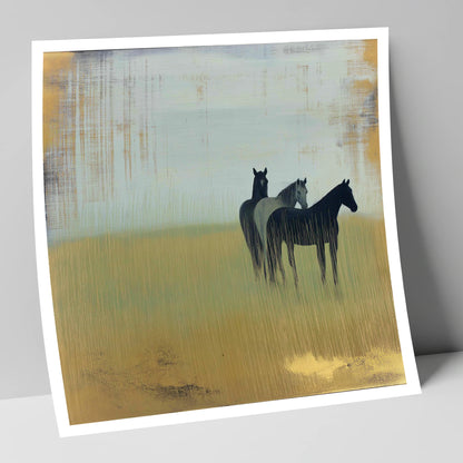 Gilded Meadow Watchers wild horses art print
