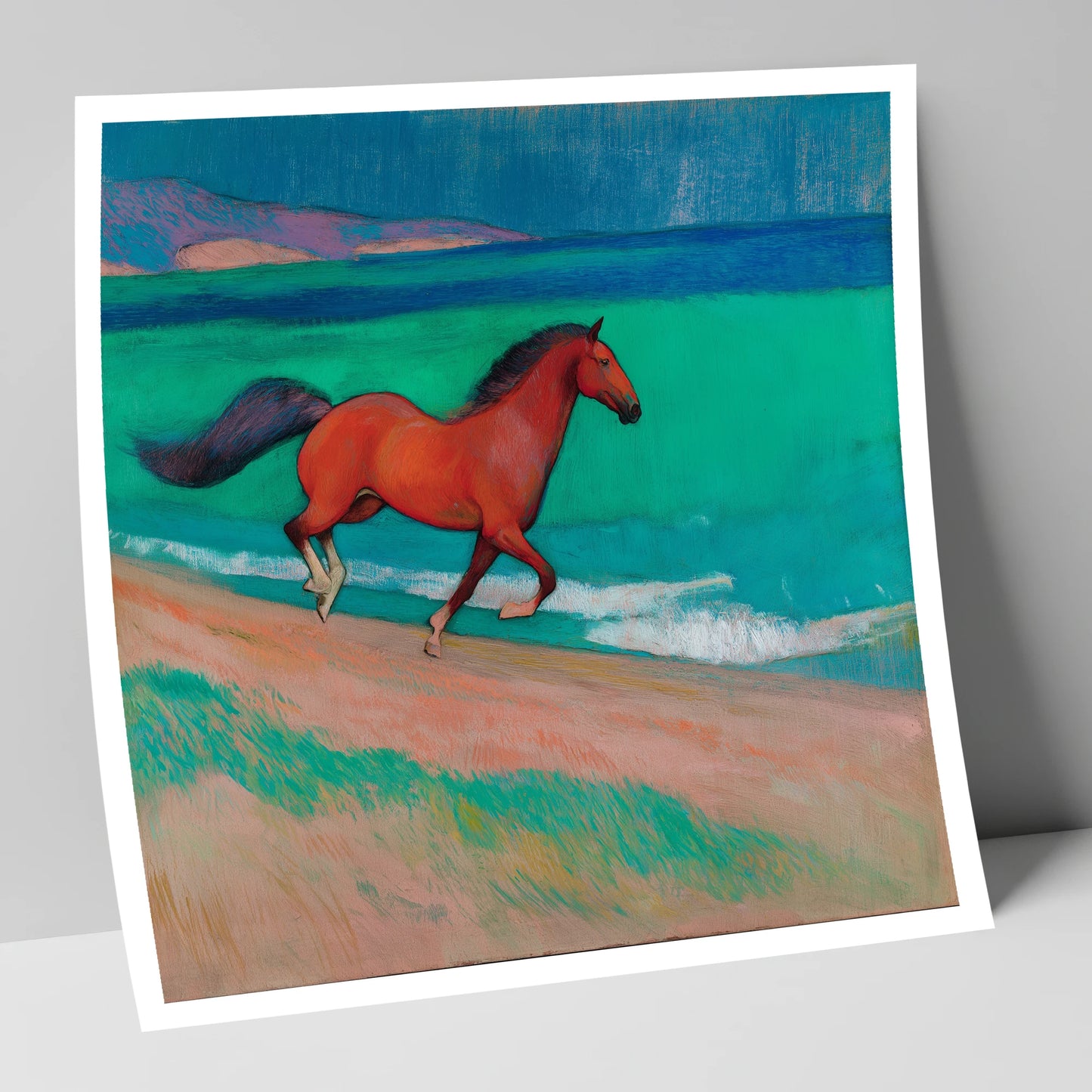 Crimson Coastal Canter horse landscape art print