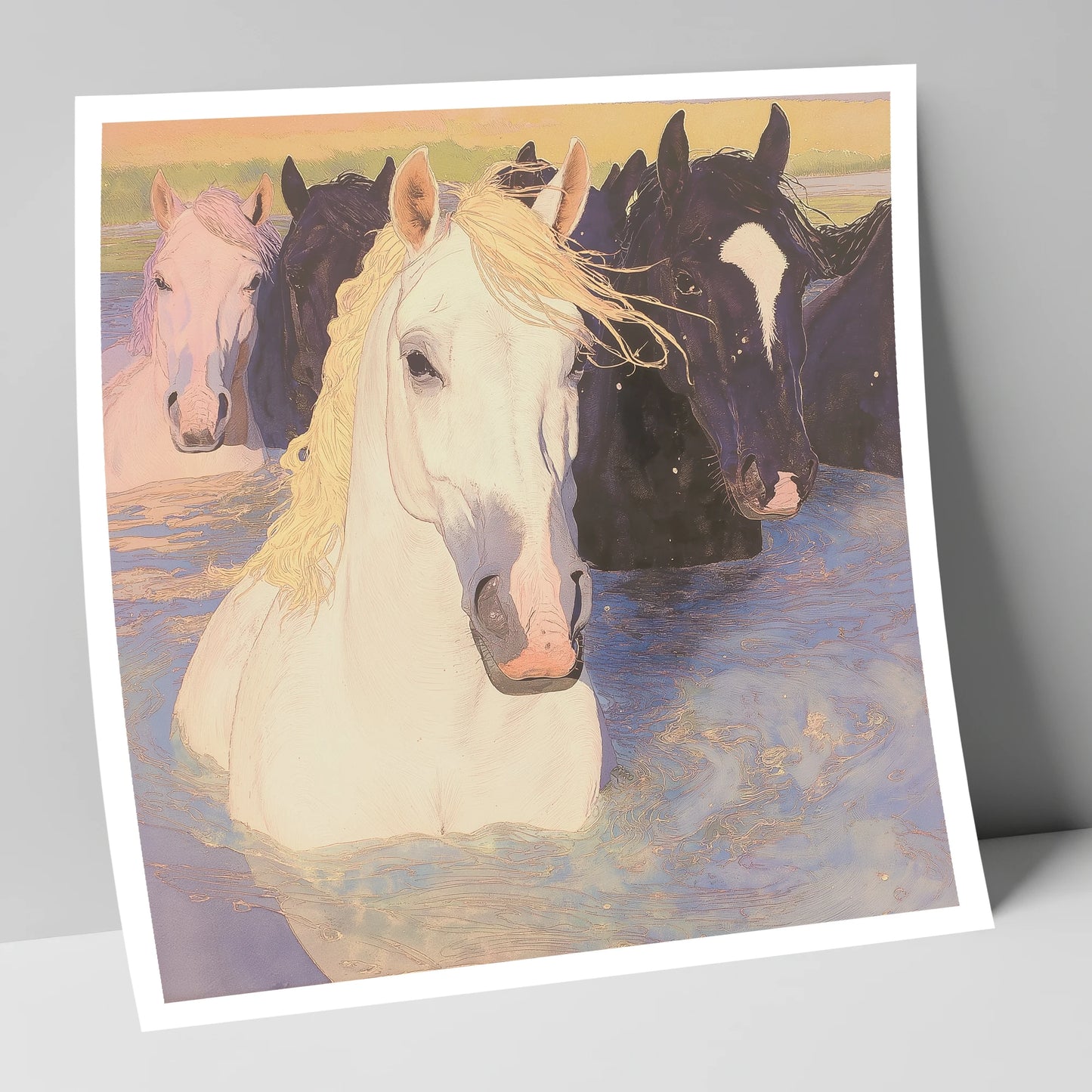 Luminous River Herd wild horses art print