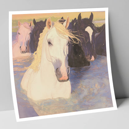 Luminous River Herd wild horses art print