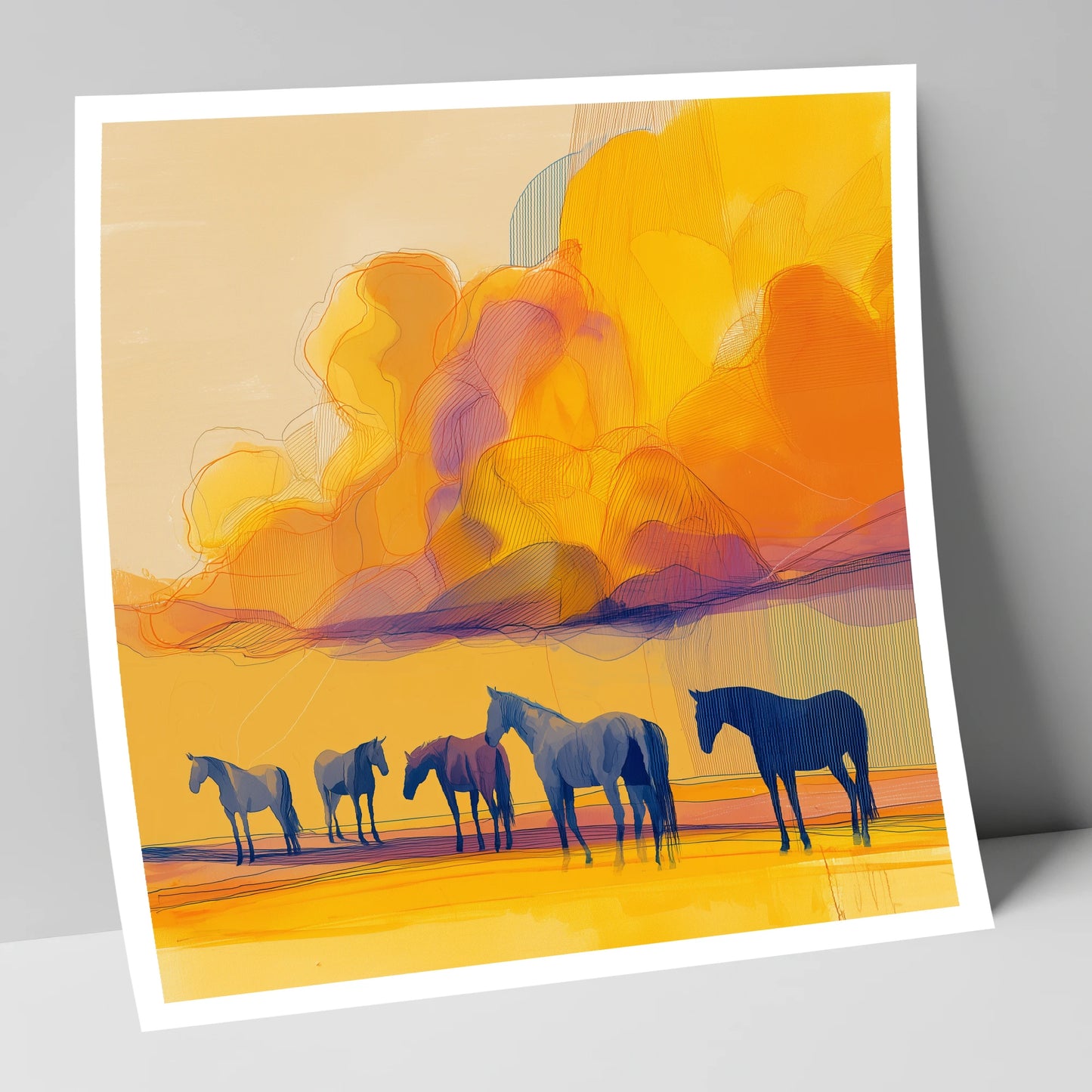 Vibrant Horizon Herd horse landscape art print