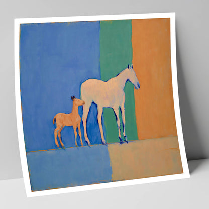 Cobalt and Terracotta Bond mare & foal art print