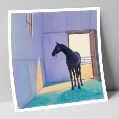 Sunlit Stable Shadows horse stable art print