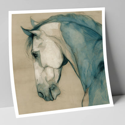 Teal Equine Study horse portrait art print