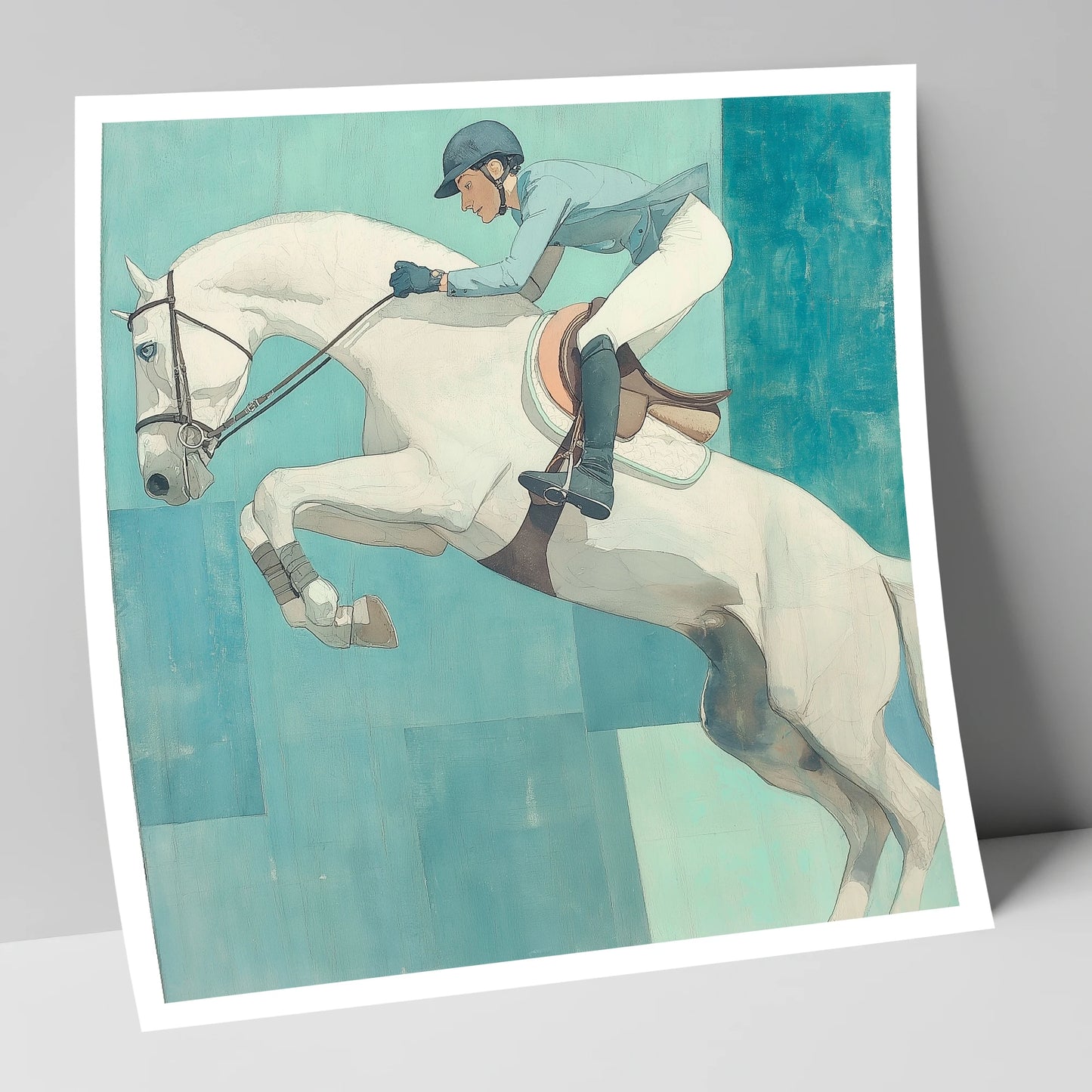 Aquamarine Flight show jumping horse art print