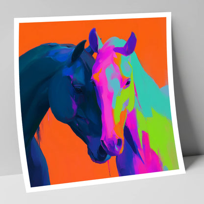 Vibrant Equine Embrace horse portrait art print