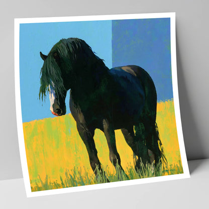 Black Cob in Yellow Field horse breed art print