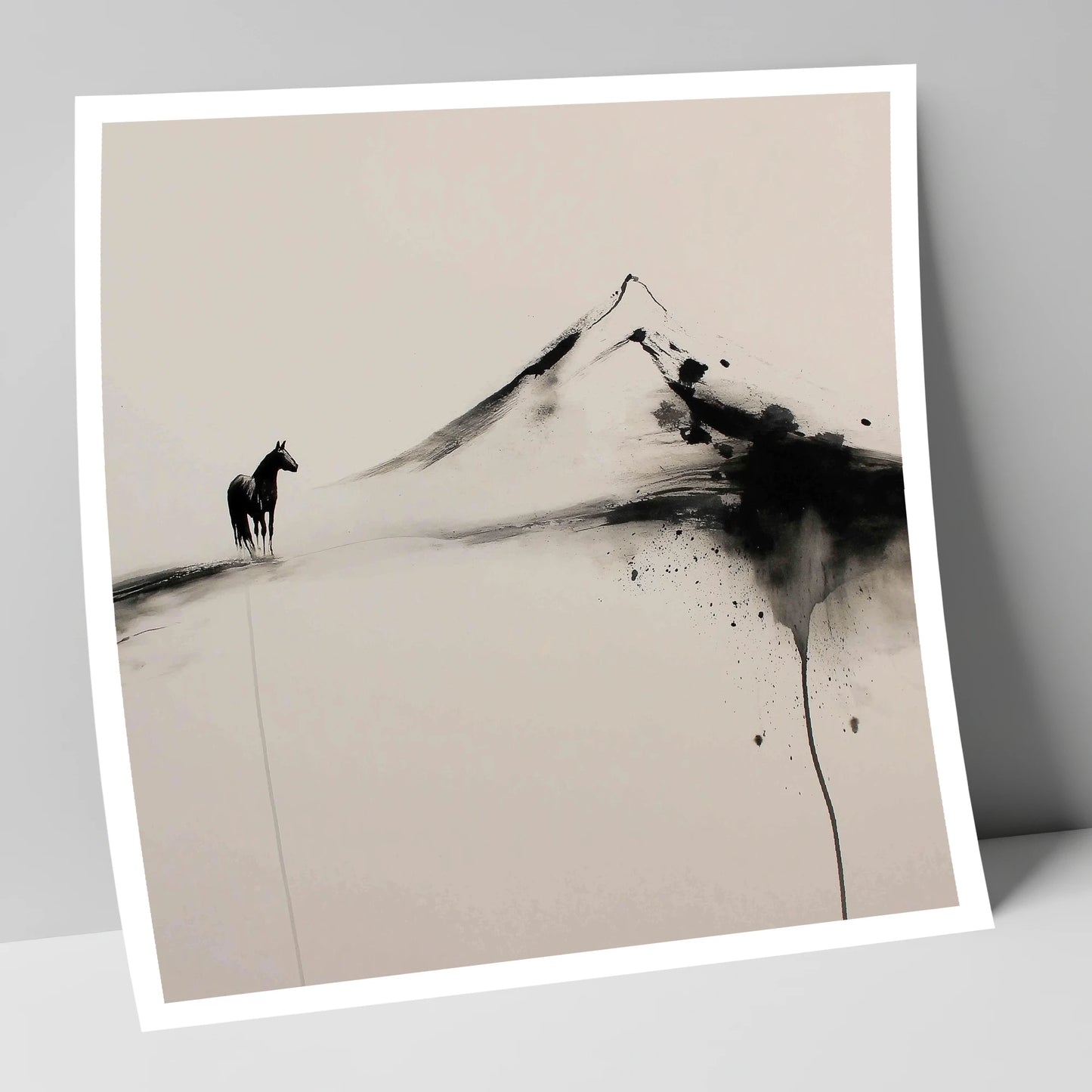 Solitary Mountain Silhouette horse landscape art print