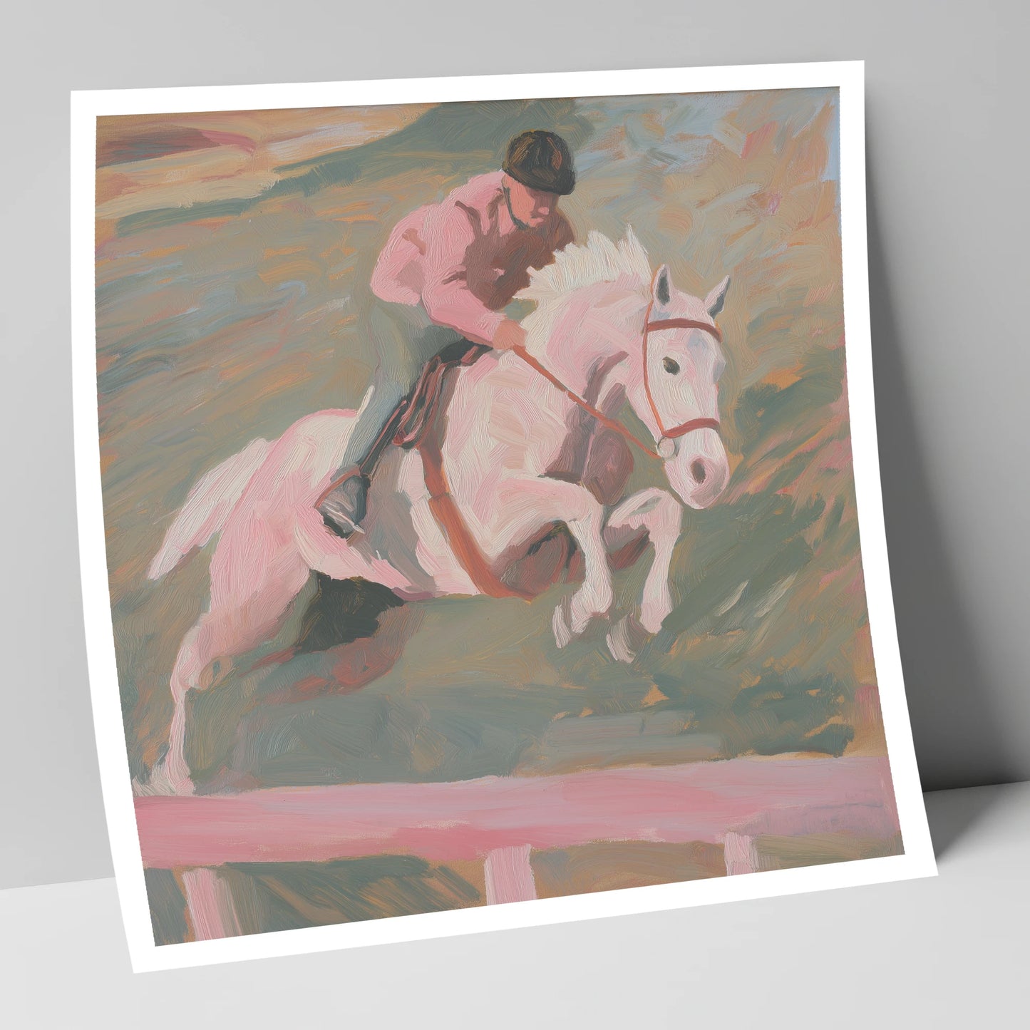Airborne in Pastel show jumping horse art print