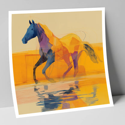 Golden Coastal Stride beach horse art print