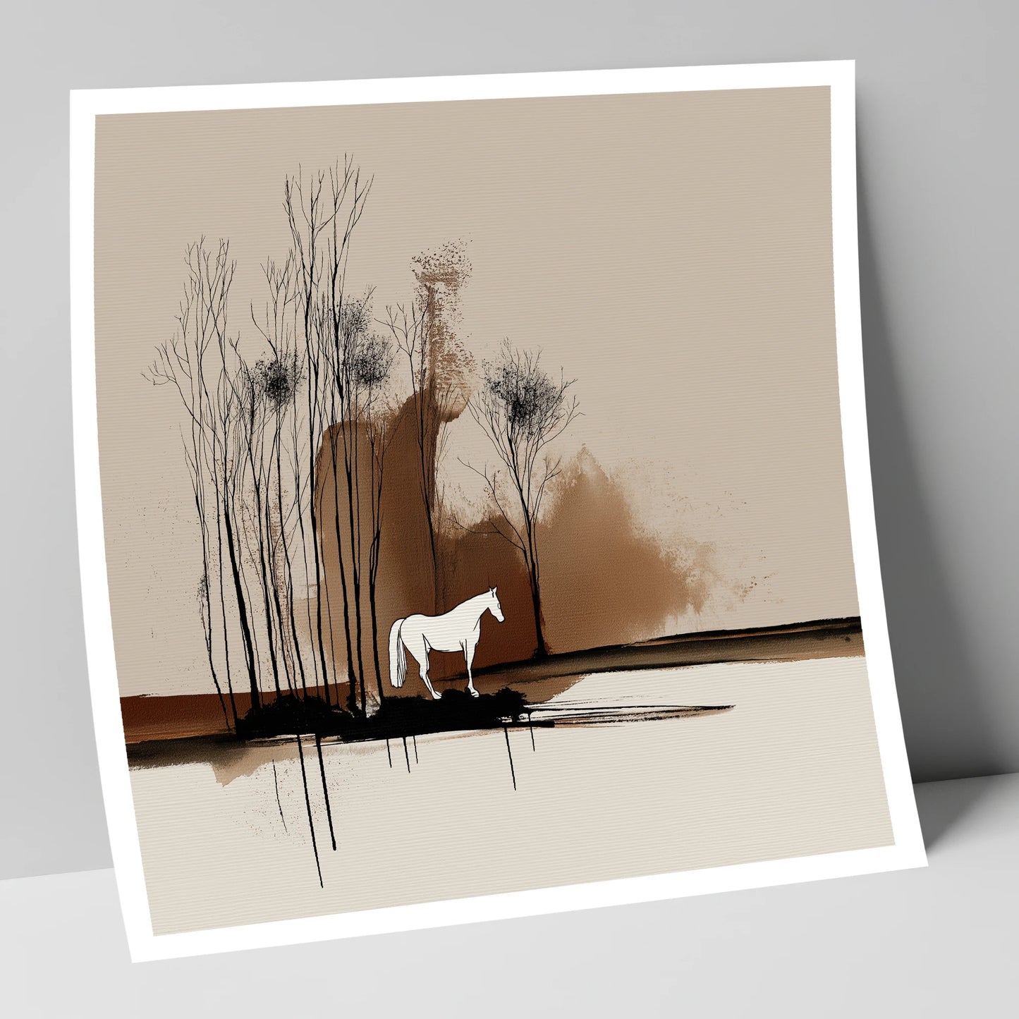 Sepia Woodland Solitude horse landscape art print