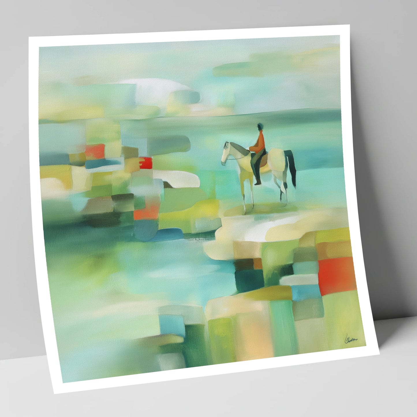 Geometric Shoreline Rider beach horse art print
