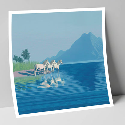 Reflections in Azure wild horses art print