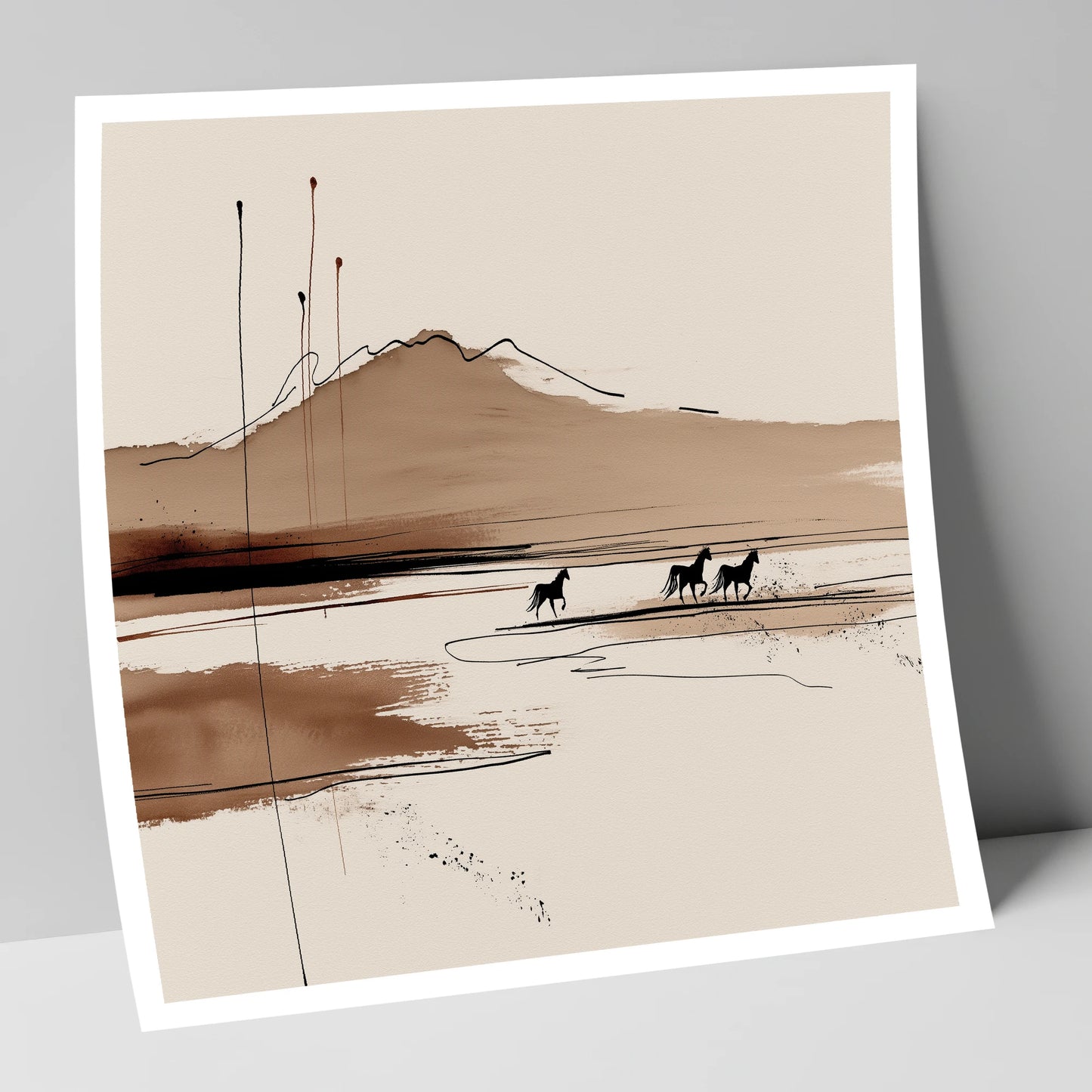 Sepia Equine Horizon horse landscape art print