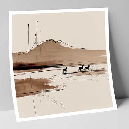 Sepia Equine Horizon horse landscape art print