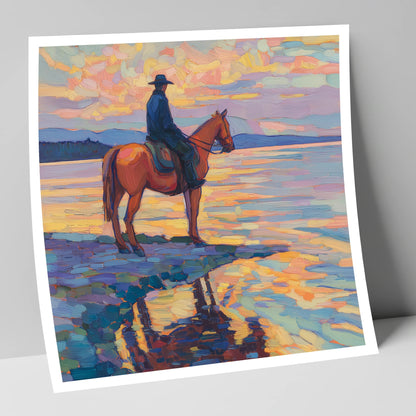 Solitary Sunset Ride beach horse art print