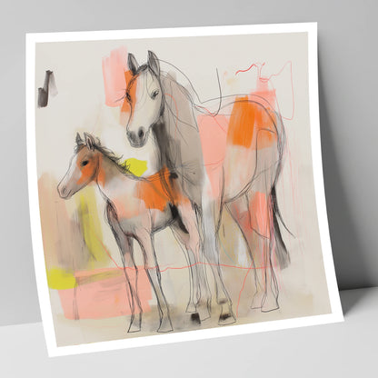 Contemporary Bond mare & foal art print
