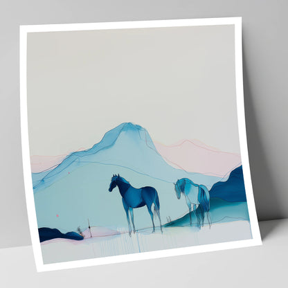 Azure Mountain Serenity horse landscape art print