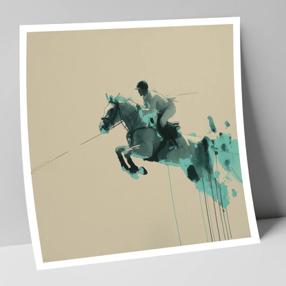 Suspended In Teal show jumping horse art print